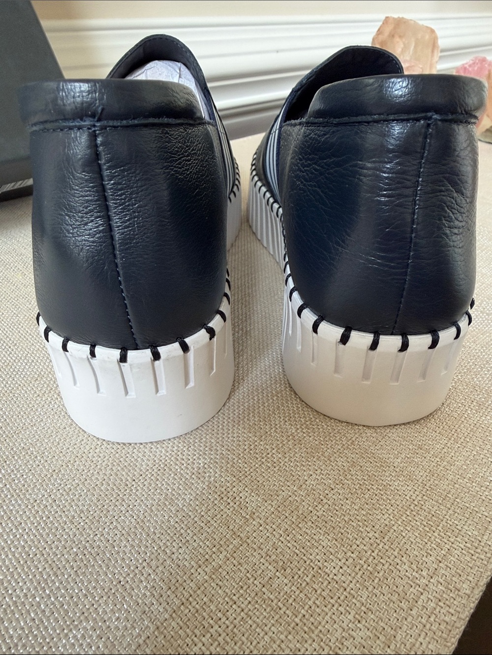 Silent D Women’s  Navy Slip-On Leather Platform Sneakers - White Sole - Picture 9 of 12